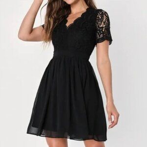 NWT - LuLu’s Angel in Disguise Black Lace Skater Dress Short Sleeve size Medium